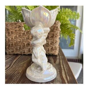 Mother of pearl figurine soap dish 2 cherubs 1970's Vtg Luster finish Tulip